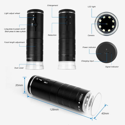 F210 1000X WiFi Digital Microscope with Helical Tube Bracket, F210 Black