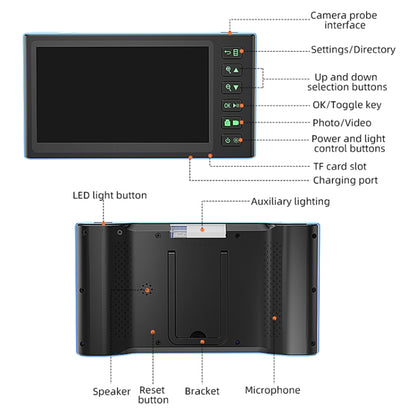 T23 5mm Dual Lenses 7 inch Screen Industrial Endoscope, 5mm Dual-Lenses, 1m, 5mm Dual-Lenses, 2m, 5mm Dual-Lenses, 3.5m, 5mm Dual-Lenses, 5m, 10m Tube