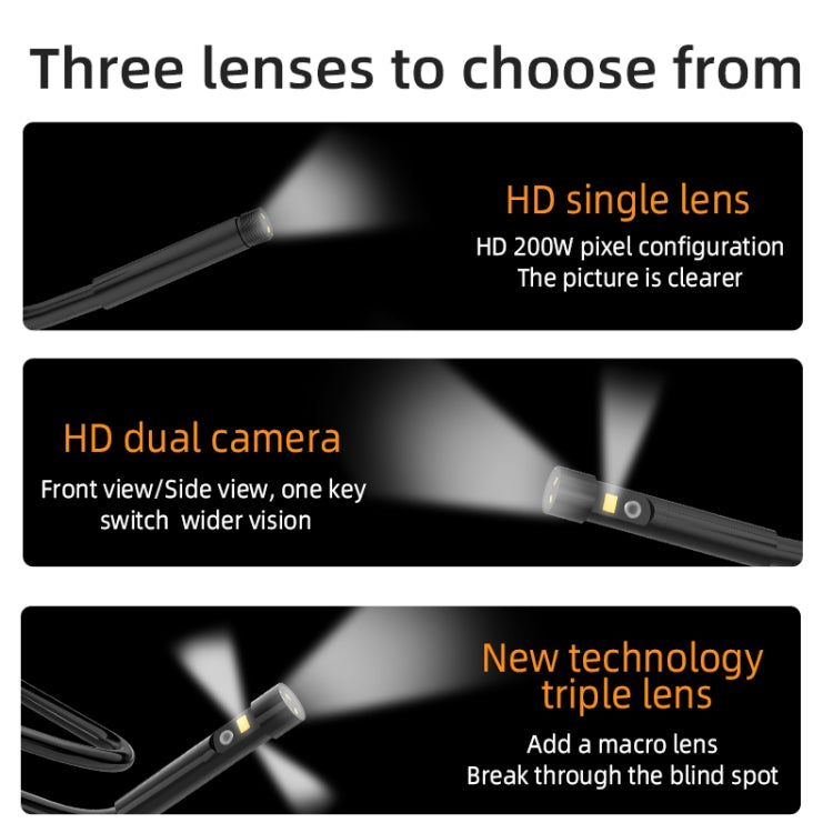T23 5mm Dual Lenses 7 inch Screen Industrial Endoscope, 5mm Dual-Lenses, 1m, 5mm Dual-Lenses, 2m, 5mm Dual-Lenses, 3.5m, 5mm Dual-Lenses, 5m, 10m Tube