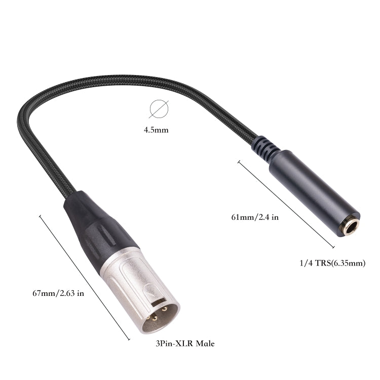 0.3m 6.35mm Female to XLR Male Microphone Audio Conversion Cable, 635K04-03