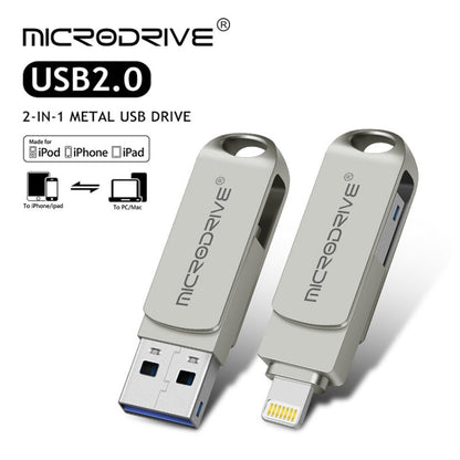 MicroDrive 2 In 1 Lightning + USB2.0 Portable Metal USB Flash Disk, 32GB, 64GB, 128GB