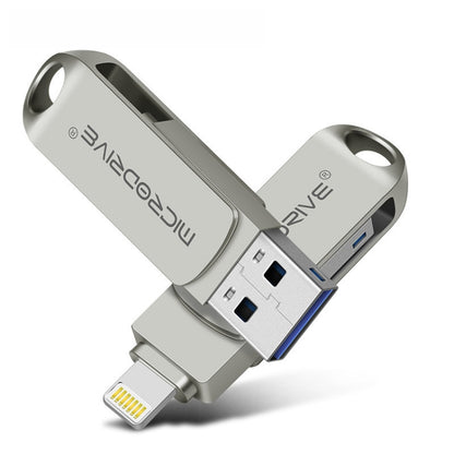 MicroDrive 2 In 1 Lightning + USB2.0 Portable Metal USB Flash Disk, 32GB, 64GB, 128GB