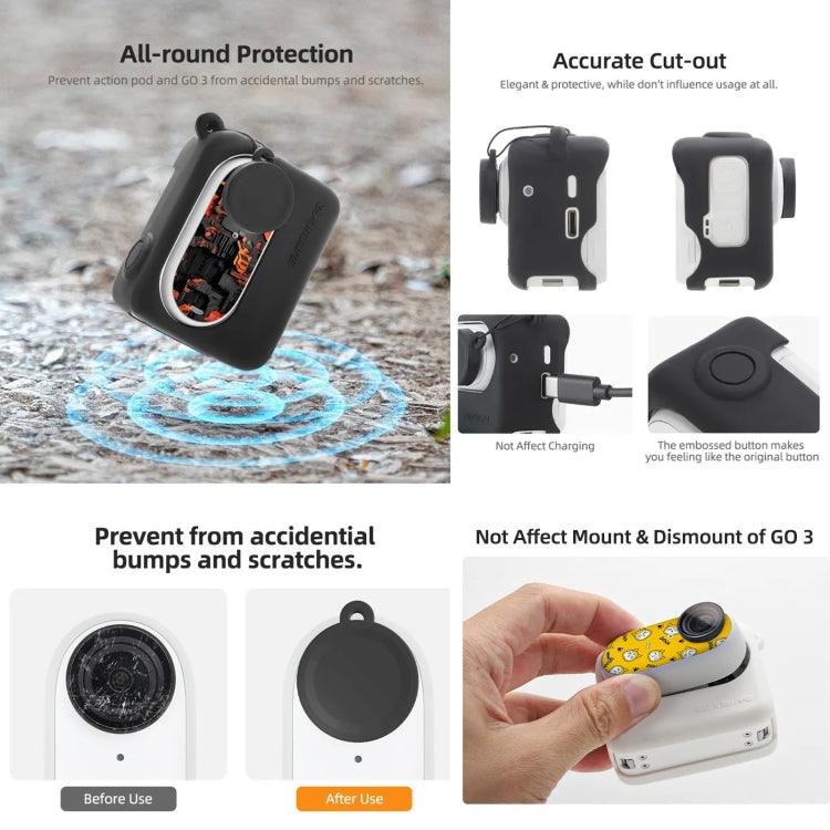 Sunnylife Silicone Case Stickers Skin Wrap Lens Cover with Neck Strap, For Insta360 GO 3