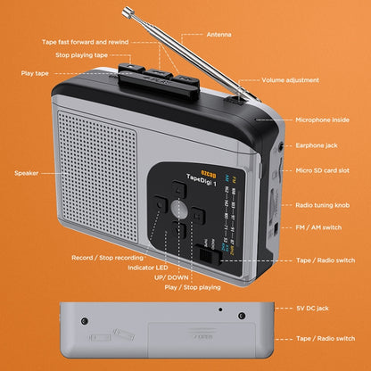 Ezcap 234 Cassette Tape to MP3 Converter AM / FM Radio TF Card Audio Capture Card, Ezcap 234