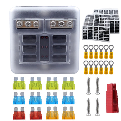 CP-4040 6 Way Fuse Block with 12pcs Fuses and 12pcs Terminals, 6 Way with 12pcs Terminals