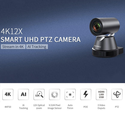 FEELWORLD 4K12X 4K PTZ Camera 12X Optical Zoom AI Tracking HDMI USB IP Remote Control, 4K12X
