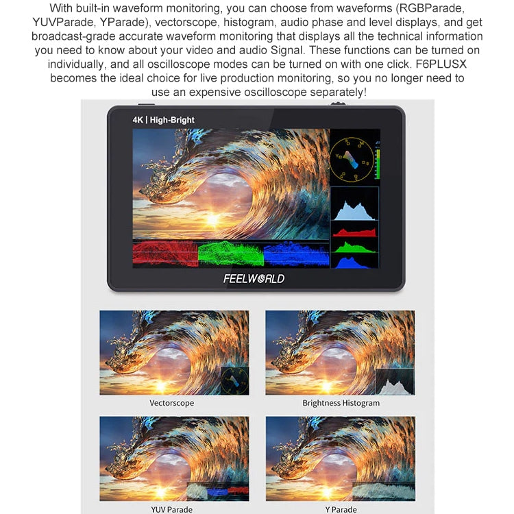 FEELWORLD F6 PLUSX 5.5 inch High Bright 1600nit Touch Screen DSLR Camera Field Monitor IPS FHD1920x1080 4K HDMI, F6 PLUSX