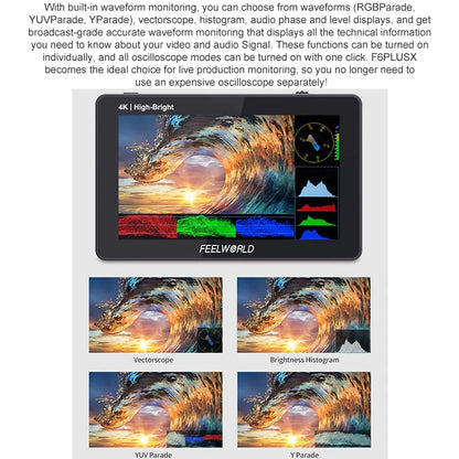 FEELWORLD F6 PLUSX 5.5 inch High Bright 1600nit Touch Screen DSLR Camera Field Monitor IPS FHD1920x1080 4K HDMI, F6 PLUSX
