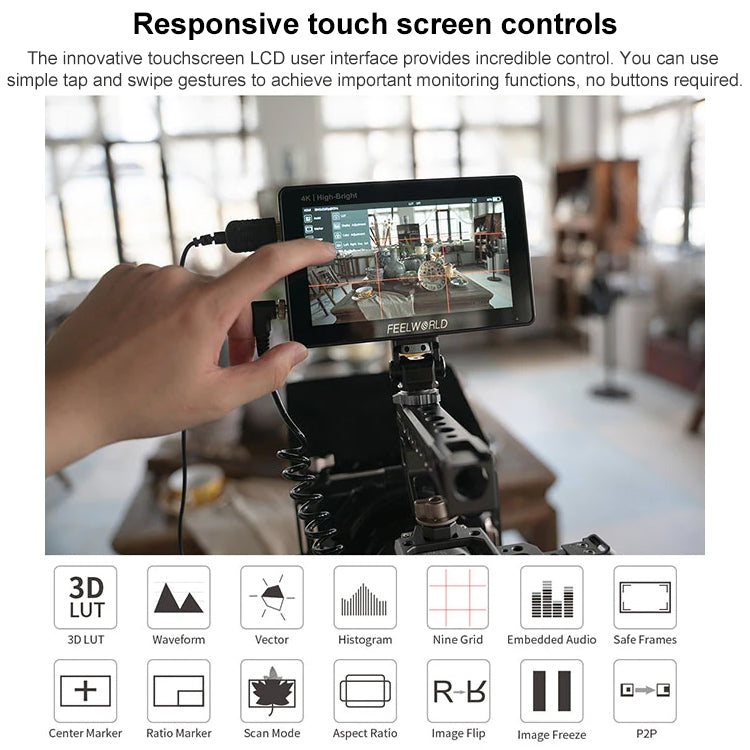 FEELWORLD F6 PLUSX 5.5 inch High Bright 1600nit Touch Screen DSLR Camera Field Monitor IPS FHD1920x1080 4K HDMI, F6 PLUSX