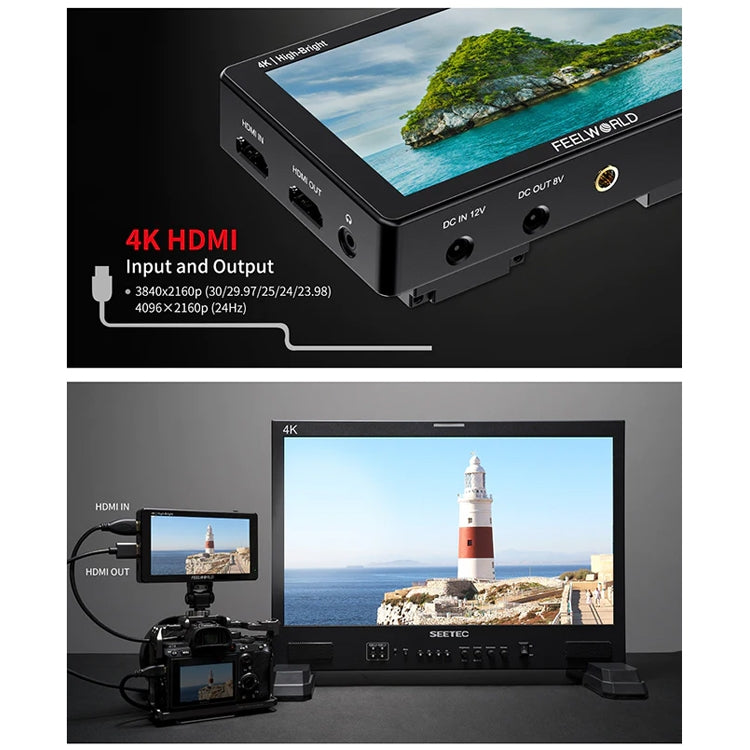 FEELWORLD LUT5E 5.5 inch High Bright 1600nit Touch Screen DSLR Camera Field Monitor F970 External Power and Install Kit 4K HDMI 1920X1080 IPS Panel, LUT5E