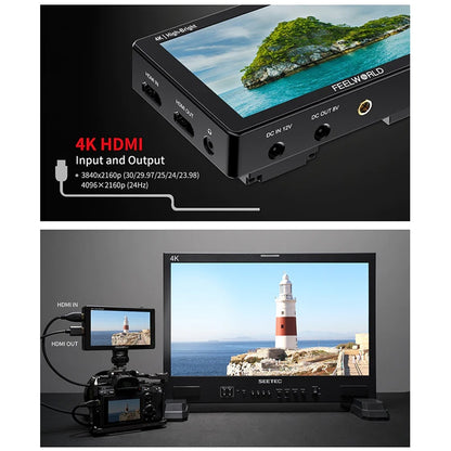FEELWORLD LUT5E 5.5 inch High Bright 1600nit Touch Screen DSLR Camera Field Monitor F970 External Power and Install Kit 4K HDMI 1920X1080 IPS Panel, LUT5E