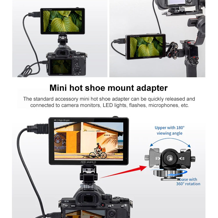 FEELWORLD LUT5E 5.5 inch High Bright 1600nit Touch Screen DSLR Camera Field Monitor F970 External Power and Install Kit 4K HDMI 1920X1080 IPS Panel, LUT5E