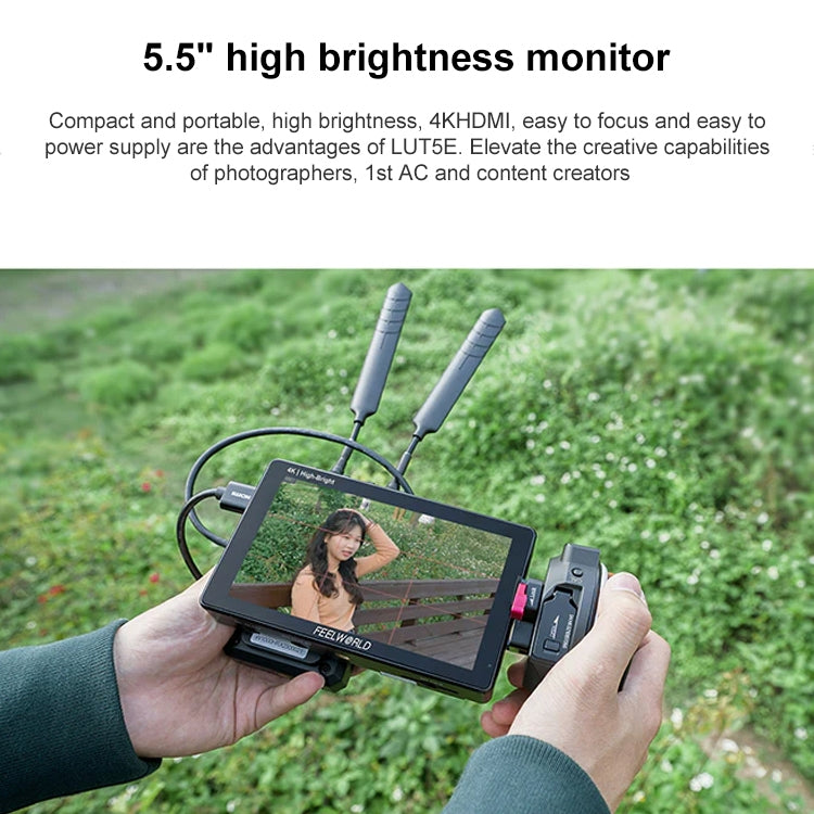 FEELWORLD LUT5E 5.5 inch High Bright 1600nit Touch Screen DSLR Camera Field Monitor F970 External Power and Install Kit 4K HDMI 1920X1080 IPS Panel, LUT5E
