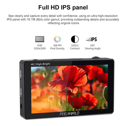 FEELWORLD LUT5E 5.5 inch High Bright 1600nit Touch Screen DSLR Camera Field Monitor F970 External Power and Install Kit 4K HDMI 1920X1080 IPS Panel, LUT5E