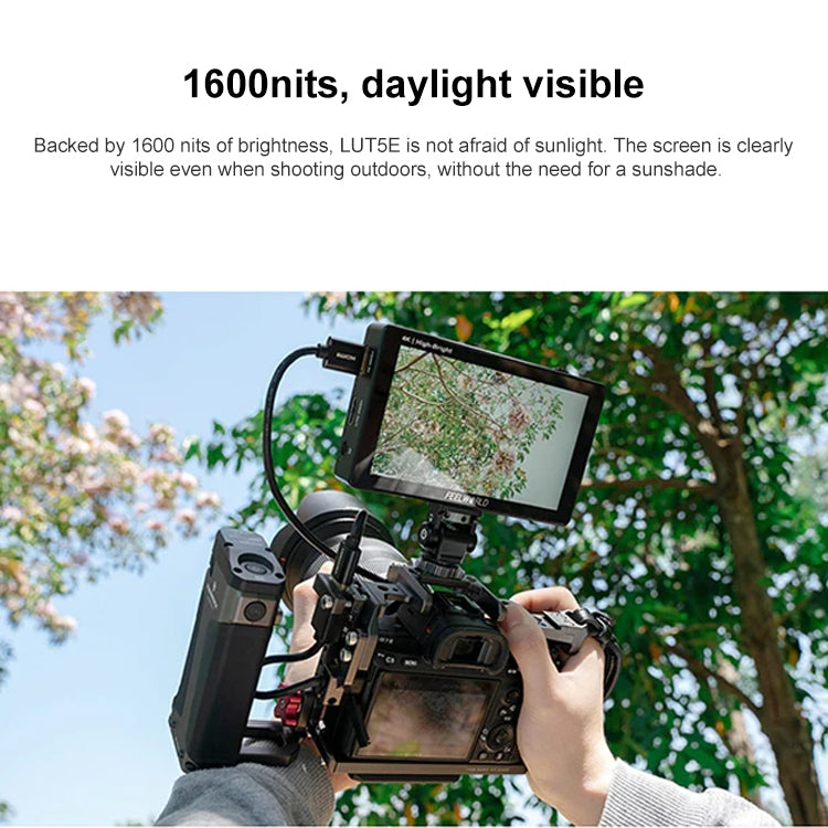 FEELWORLD LUT5E 5.5 inch High Bright 1600nit Touch Screen DSLR Camera Field Monitor F970 External Power and Install Kit 4K HDMI 1920X1080 IPS Panel, LUT5E