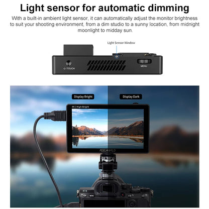 FEELWORLD LUT5E 5.5 inch High Bright 1600nit Touch Screen DSLR Camera Field Monitor F970 External Power and Install Kit 4K HDMI 1920X1080 IPS Panel, LUT5E