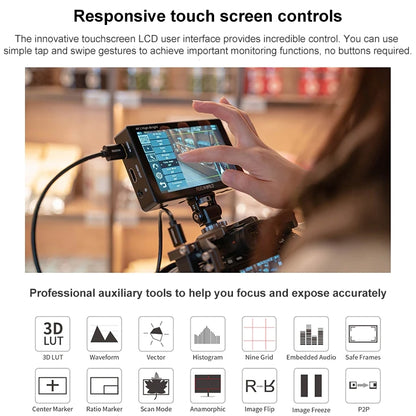 FEELWORLD LUT5E 5.5 inch High Bright 1600nit Touch Screen DSLR Camera Field Monitor F970 External Power and Install Kit 4K HDMI 1920X1080 IPS Panel, LUT5E