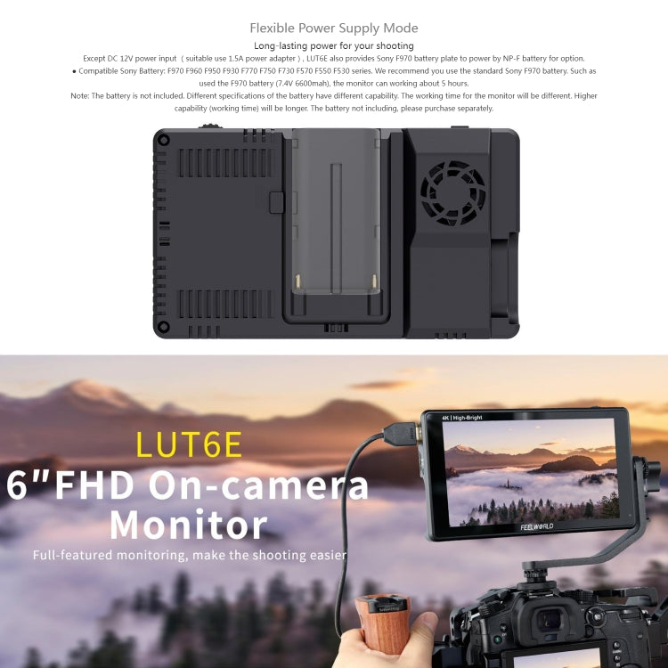 FEELWORLD LUT6E 6 inch 1600nits Touch Screen DSLR Camera Field Monitor Full HD1920x1080 IPS, LUT6E