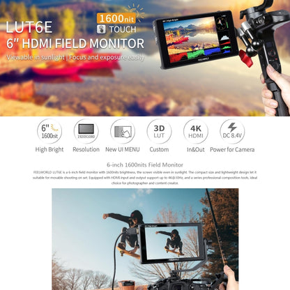 FEELWORLD LUT6E 6 inch 1600nits Touch Screen DSLR Camera Field Monitor Full HD1920x1080 IPS, LUT6E