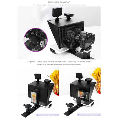 FEELWORLD TP13A Wide Angle Teleprompter for 11 inch Smartphones / Tablets Prompting Smartphone DSLR Recording APP Remote Control, TP13A