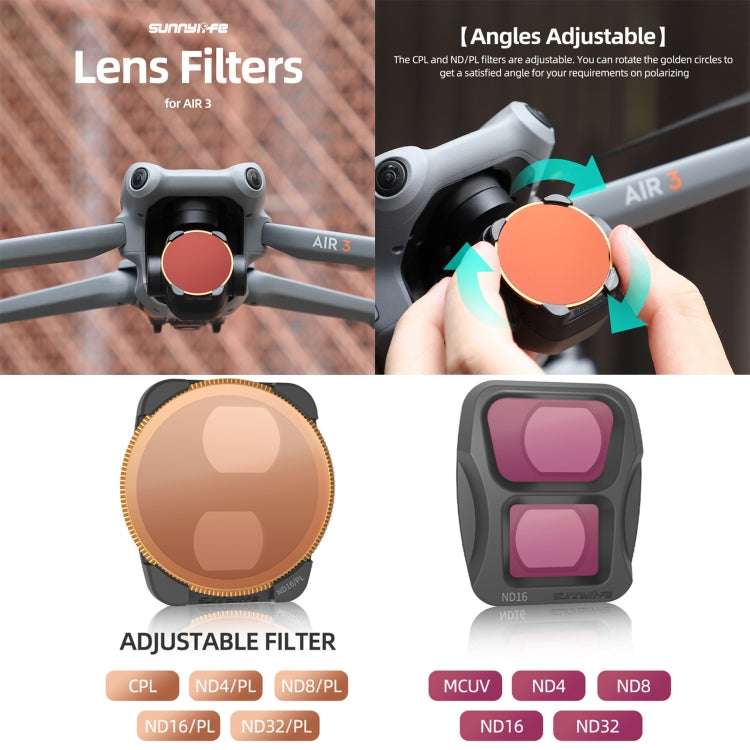 For DJI Air 3 Sunnylife Camera Lens Filter, MRC UV, ND4, ND8, ND16, ND32, ND4/PL, CPL, 3 in 1 CPL ND8 ND16, 4 in 1 ND4/PL ND8/PL ND16/PL ND32/PL, 4 in 1 ND4 ND8 ND16 ND32, 4 in 1 MCUV CPL ND4 ND8, 6 in 1 MCUV CPL ND4 ND8 ND16 ND32