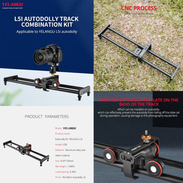 YELANGU L60ES YLG1847A-A 60cm Splicing Slide Rail Track with L5i Dolly Car, YLG1847A-A 60cm