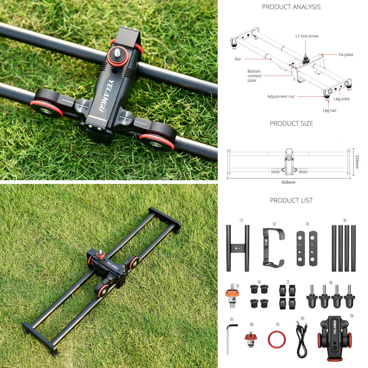 YELANGU L60ES YLG1847A-A 60cm Splicing Slide Rail Track with L5i Dolly Car, YLG1847A-A 60cm