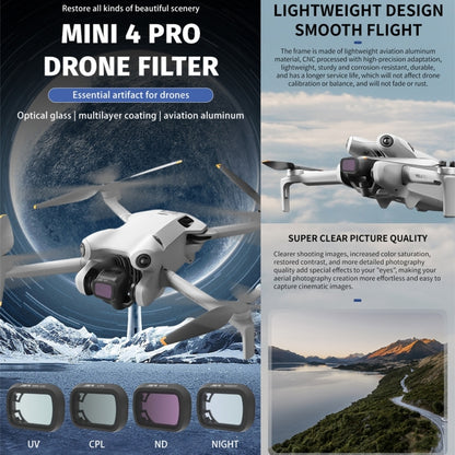 For DJI Mini 4 Pro JSR KB Series Drone Camera Lens Filter, MRC UV, CPL, ND8, ND16, ND32, ND64, ND256, ND1000, ND8PL, ND16PL, ND32PL, ND64PL, NIGHT, STAR, 3 in 1 CPL ND8 ND16, 3 in 1 ND16 ND64 ND256, 4 in 1 NDPL, 4 in 1 CPL ND16/32/64