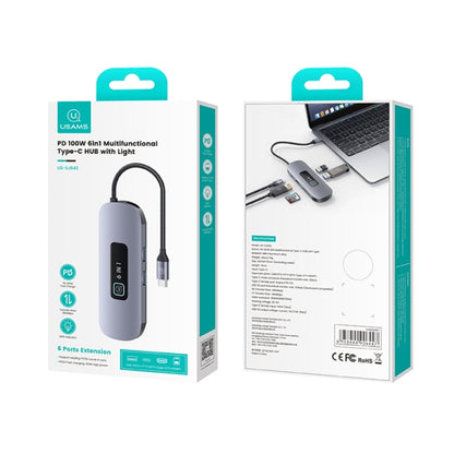 USAMS US-SJ643 PD100W 8 in 1 Aluminum Alloy Multifunctional Type-C HUB with Light, 8 in 1