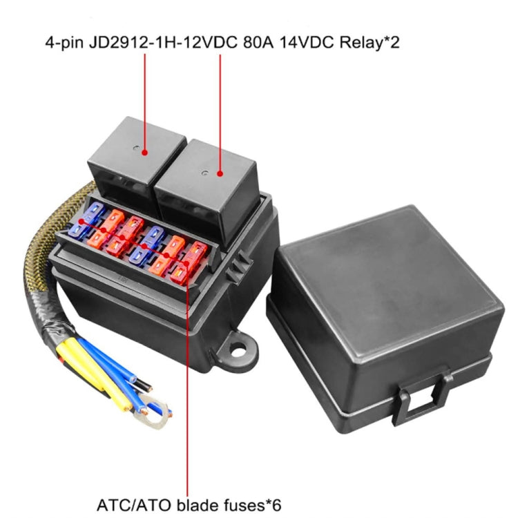 12V 4 Pin IP65 Waterproof Car 6 Slots Modified Relay Fuse Box with Cable Kit, 12V 4 Pin Kit