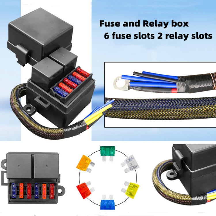 12V 4 Pin IP65 Waterproof Car 6 Slots Modified Relay Fuse Box with Cable Kit, 12V 4 Pin Kit