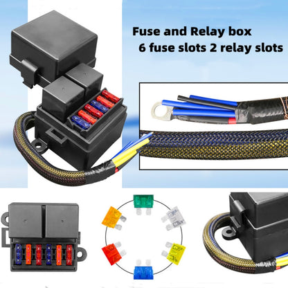 12V 4 Pin IP65 Waterproof Car 6 Slots Modified Relay Fuse Box with Cable Kit, 12V 4 Pin Kit