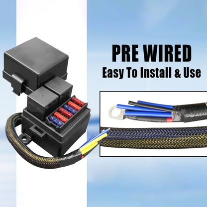 12V 4 Pin IP65 Waterproof Car 6 Slots Modified Relay Fuse Box with Cable Kit, 12V 4 Pin Kit