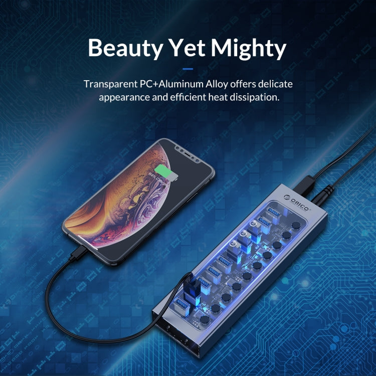 ORICO AT2U3-16AB-GY-BP 16 Ports USB 3.0 HUB with Individual Switches & Blue LED Indicator, AU Plug, EU Plug, UK Plug, US Plug
