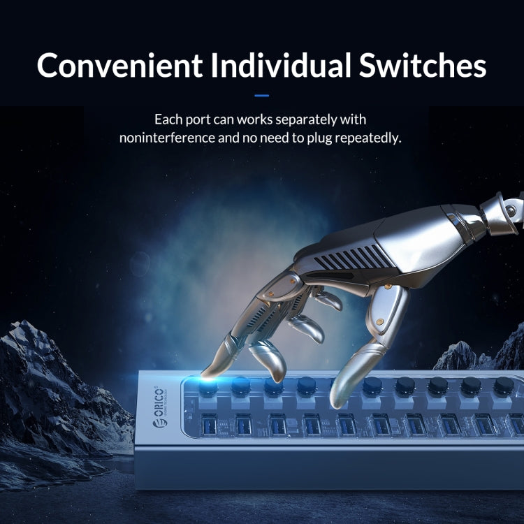 ORICO AT2U3-16AB-GY-BP 16 Ports USB 3.0 HUB with Individual Switches & Blue LED Indicator, AU Plug, EU Plug, UK Plug, US Plug