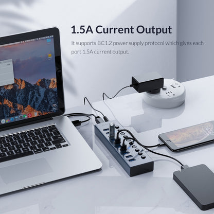 ORICO BT2U3-7AB-GY-BP 7 Ports USB 3.0 HUB with Individual Switches, 7AB