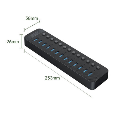 ORICO CT2U3-13AB Plastic Stripes 13 Ports USB 3.0 HUB with Individual Switches, AU Plug, EU Plug, UK Plug, US Plug