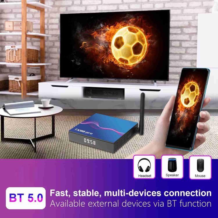TX98 Pro 4K Ultra HD Android 14.0 Smart TV Box with Remote Control, Allwinner H616 Quad-Core, 2GB+16GB, 4GB+32GB, 4GB+64GB