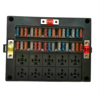 40A Car New Energy Multi-Way Fuse Relay Box Fuse Holder with 15pcs Fuse Blades, 5 Pin, 4 Pin