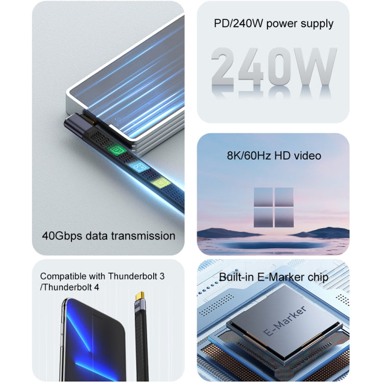 240W 40Gbps USB-C / Type-C Male to USB-C / Type-C Male Flexible Board Data Cable, Type-C Male to Type-C Male Side Bend, Type-C Male to Type-C Male 3D Bend