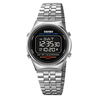 SKMEI 1882 Multifunctional Men 30M Waterproof Luminous Stainless Steel Digital Wrist Watch