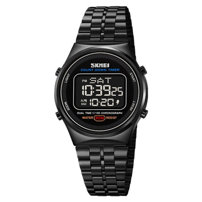SKMEI 1882 Multifunctional Men 30M Waterproof Luminous Stainless Steel Digital Wrist Watch