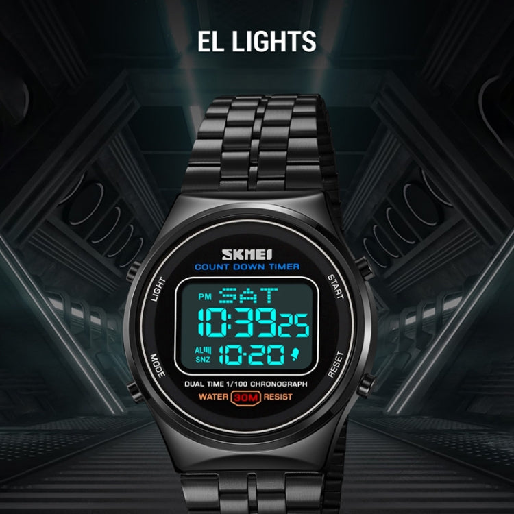 SKMEI 1882 Multifunctional Men 30M Waterproof Luminous Stainless Steel Digital Wrist Watch