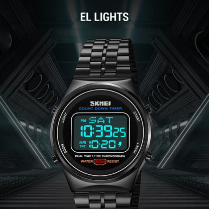 SKMEI 1882 Multifunctional Men 30M Waterproof Luminous Stainless Steel Digital Wrist Watch