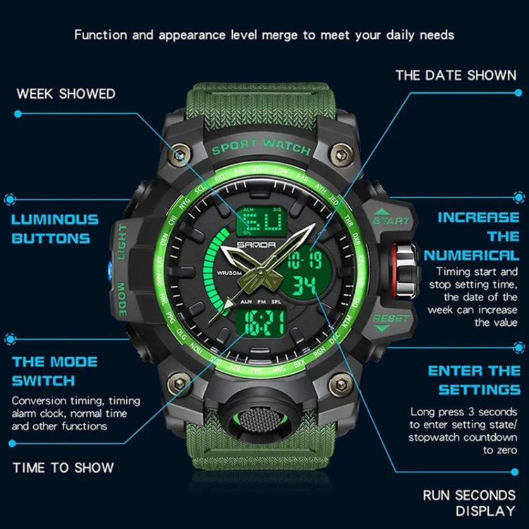 SANDA 3132 Men Multifunctional Waterproof Luminous Sports Watch