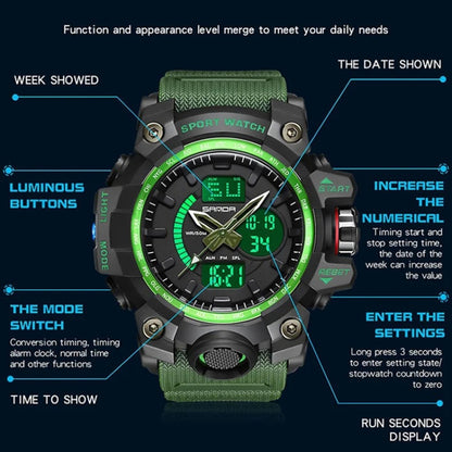 SANDA 3132 Men Multifunctional Waterproof Luminous Sports Watch