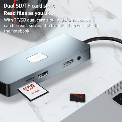 BYL-2309 Type-C to HDMI 4K 60Hz + DP HD + VGA + RJ47 + USB3.2 + Audio 3.5mm + PD100W + SD + TF Docking Station HUB, BYL-2309