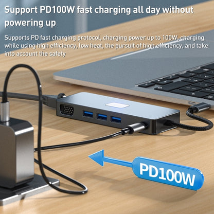 BYL-2309 Type-C to HDMI 4K 60Hz + DP HD + VGA + RJ47 + USB3.2 + Audio 3.5mm + PD100W + SD + TF Docking Station HUB, BYL-2309