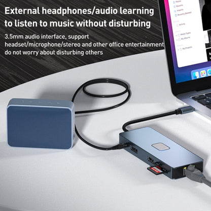BYL-2309 Type-C to HDMI 4K 60Hz + DP HD + VGA + RJ47 + USB3.2 + Audio 3.5mm + PD100W + SD + TF Docking Station HUB, BYL-2309