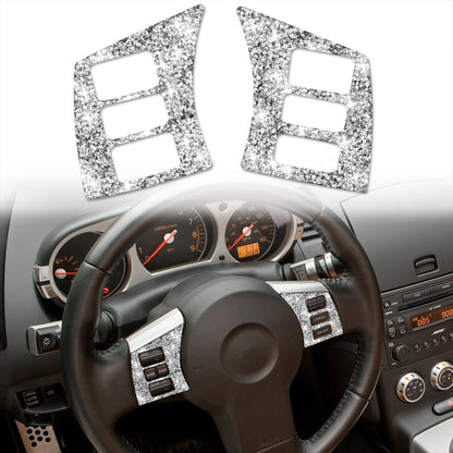 For Nissan 350Z 2003-2009 2pcs Car Steering Wheel Button Frame A Diamond Sticker,Left and Right Drive Universal, Car Steering Wheel Button Frame A